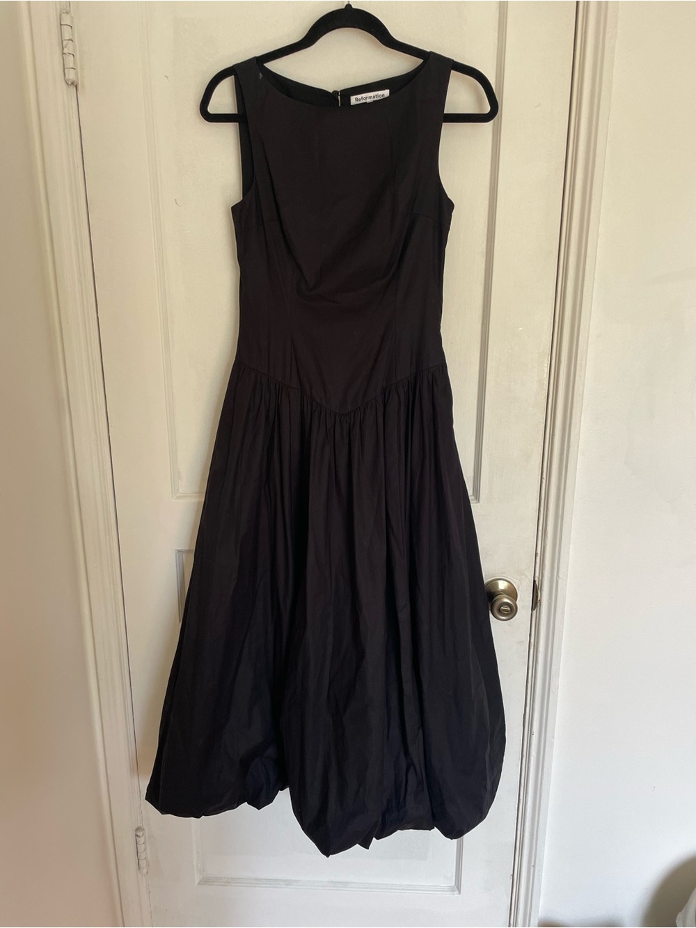 Reformation Black Elvira Midi Dress with Bubble Skirt